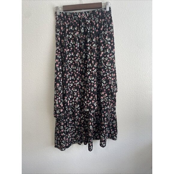 BTFBM Size‎ S Skirt Boho Elastic Waist Split Ruffle High Low Beach Maxi Floral - Picture 7 of 8